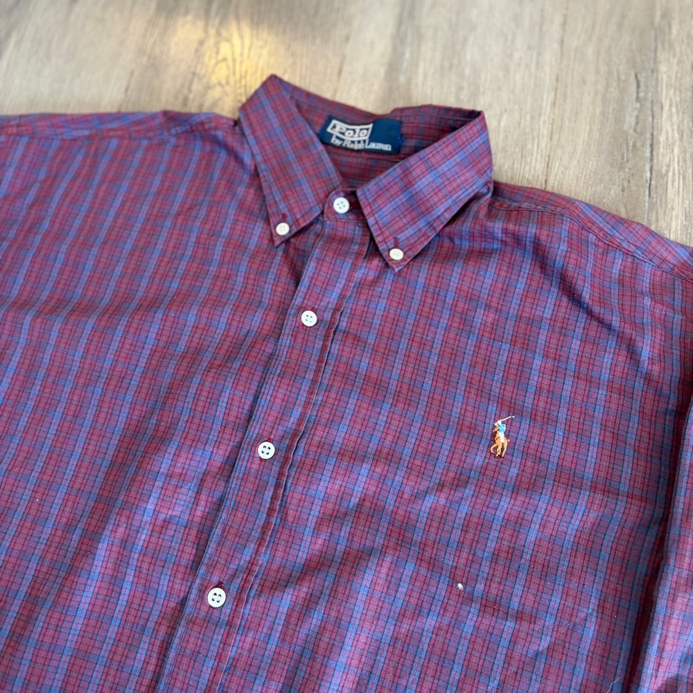 Vintage Polo Ralph Lauren Vintage Red and Blue Striped Casual Button Down Shirt